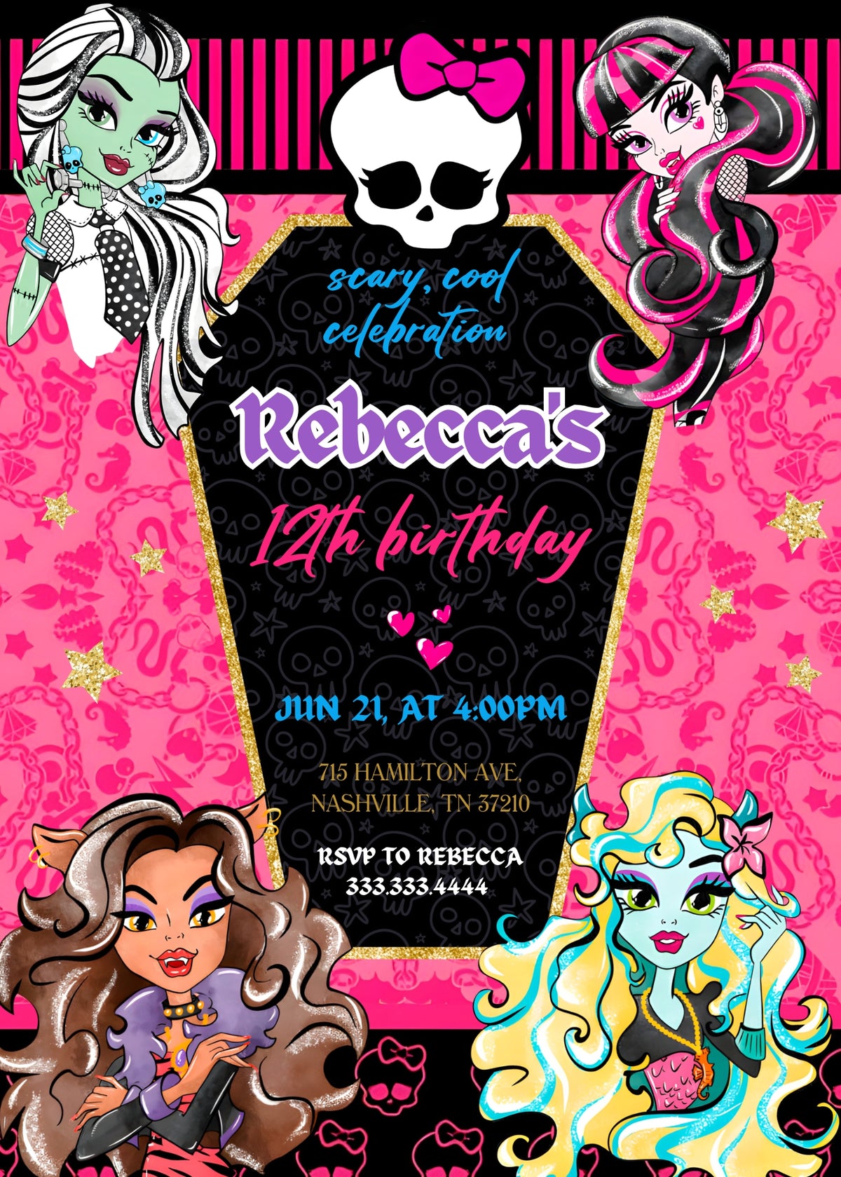 Monster High customizable invitation template | Share or Print | girl | VP337