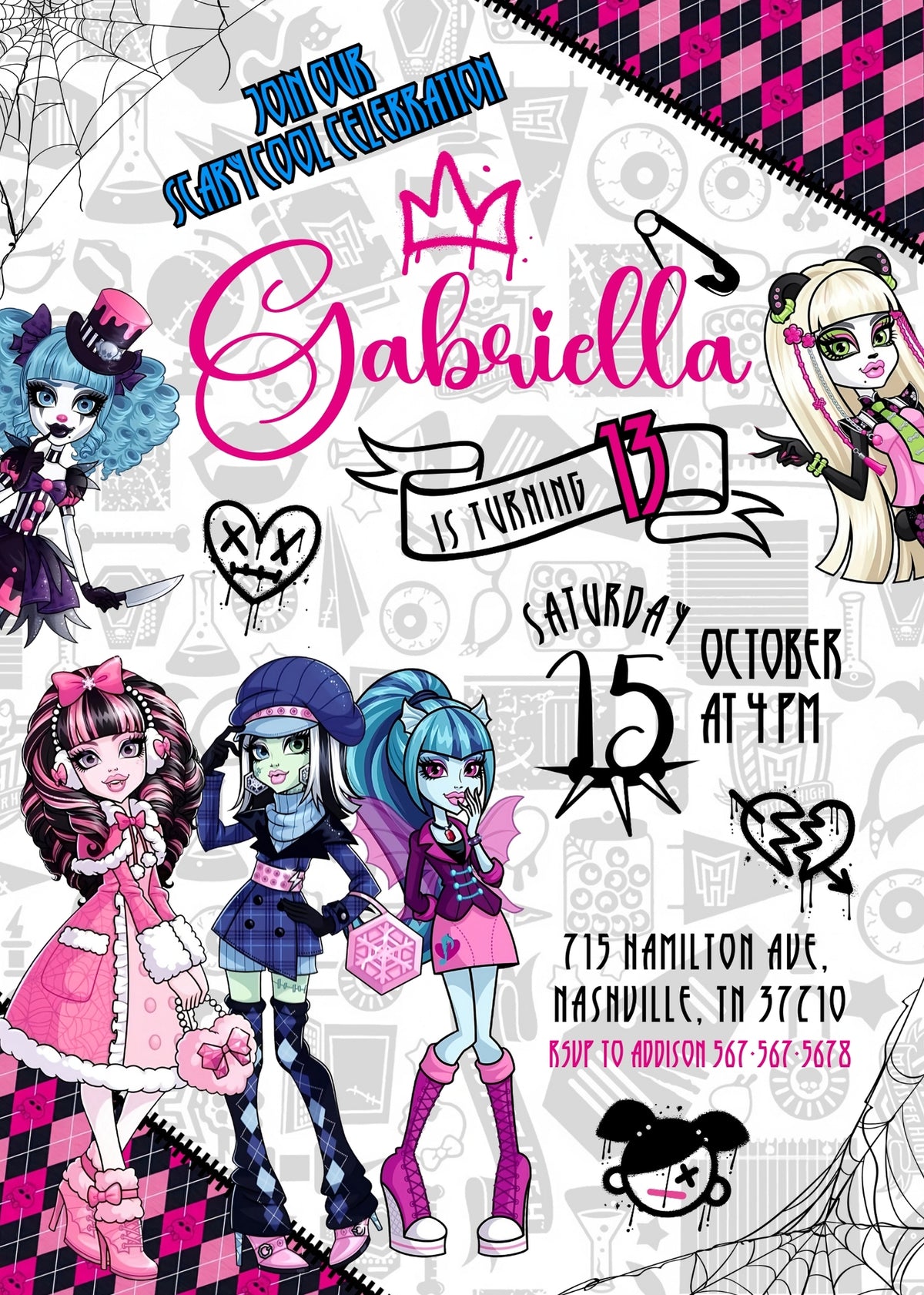 Monster High customizable invitation template | Share or Print | girl | BL256