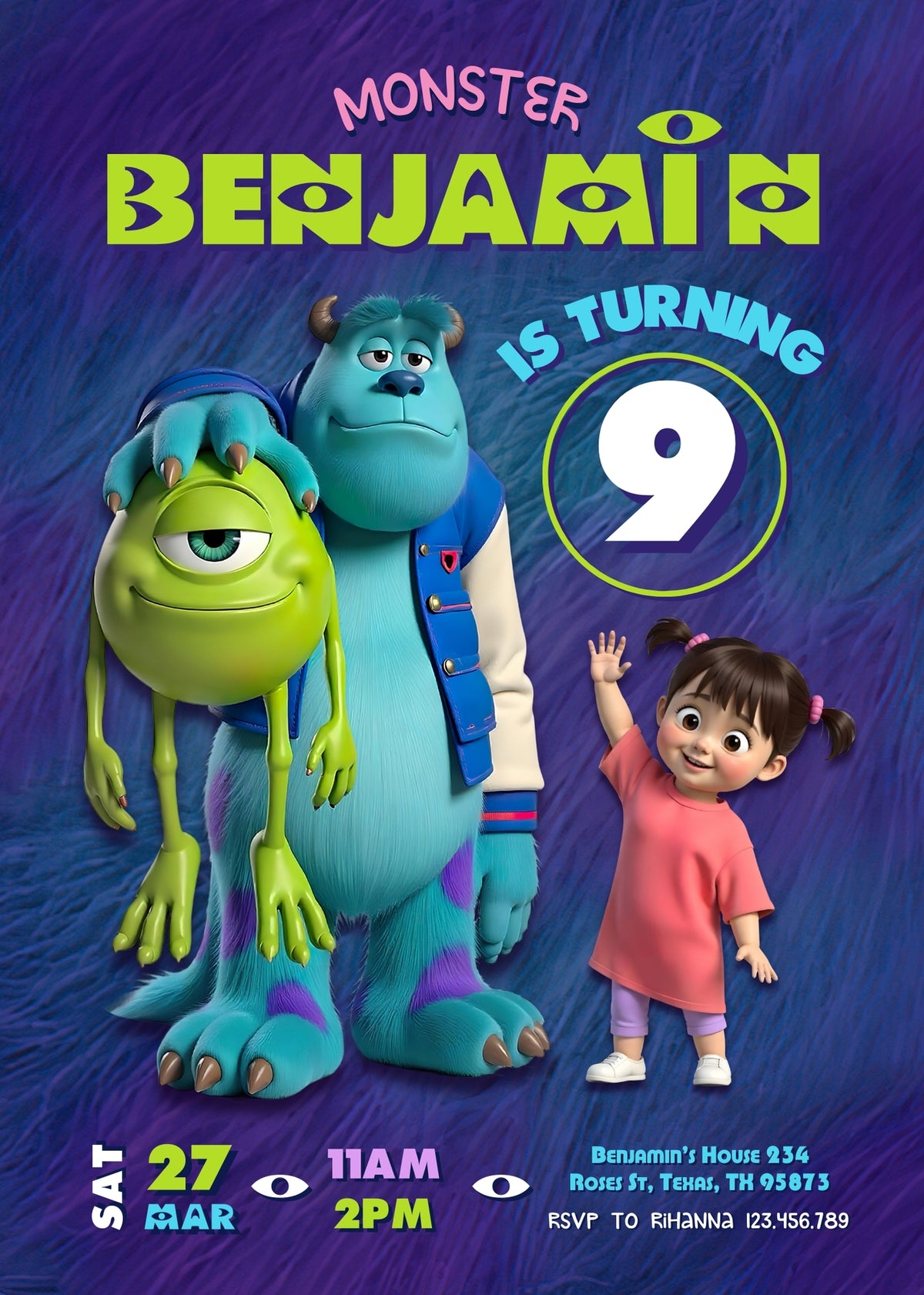 Monsters, Inc. customizable invitation template | Share or Print | PN105