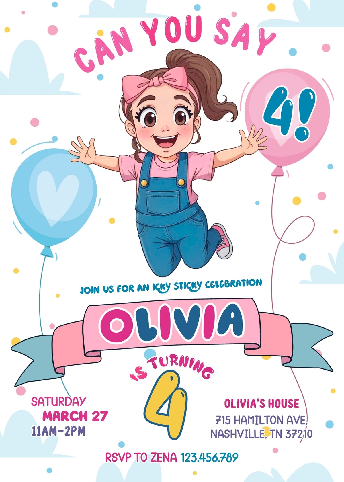 Ms. Rachel customizable invitation template | Share or Print | HC734