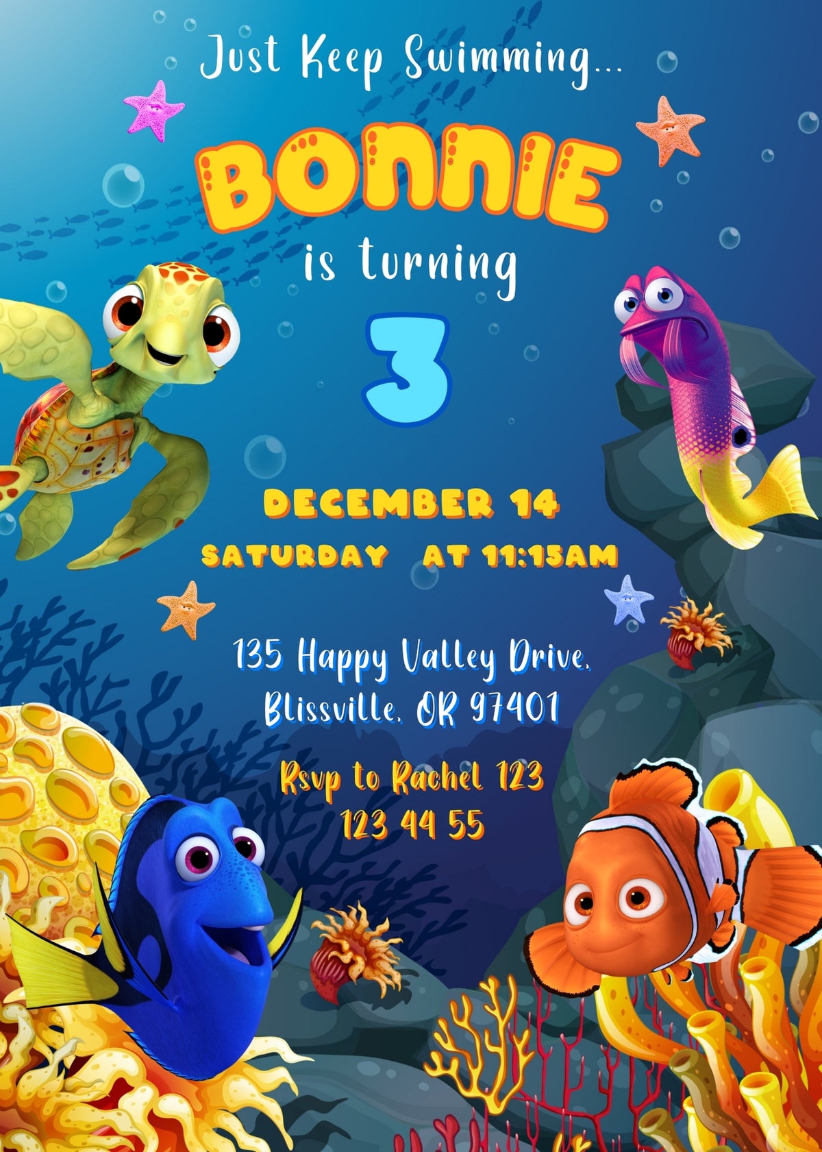 Finding Nemo customizable invitation template | Share or Print | ZA606