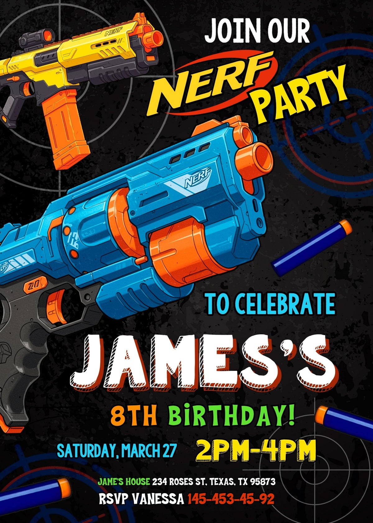 NERF Dart Wars customizable invitation template | Share or Print | boy | RU403
