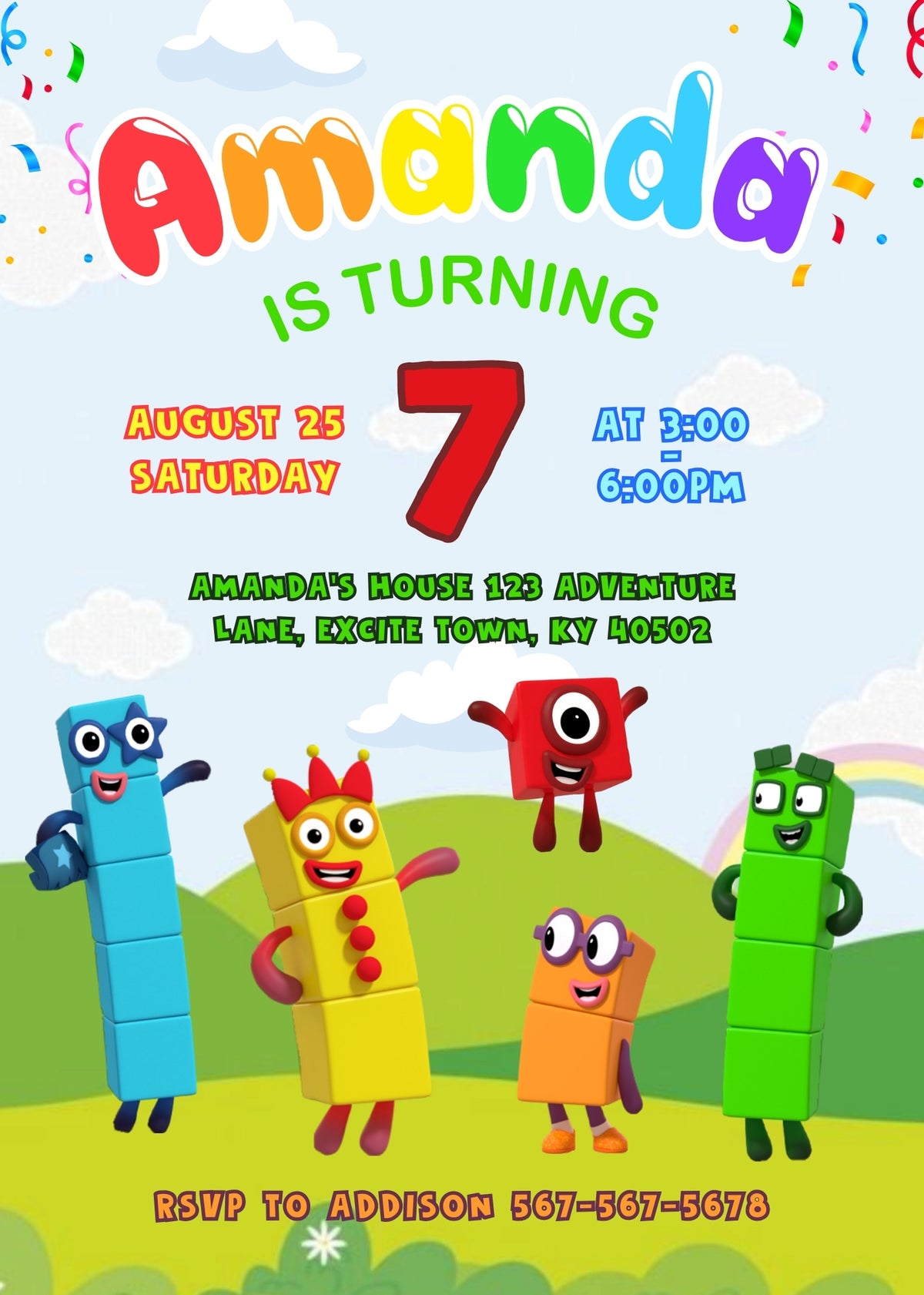 Numberblocks customizable invitation template | Share or Print | TQ692