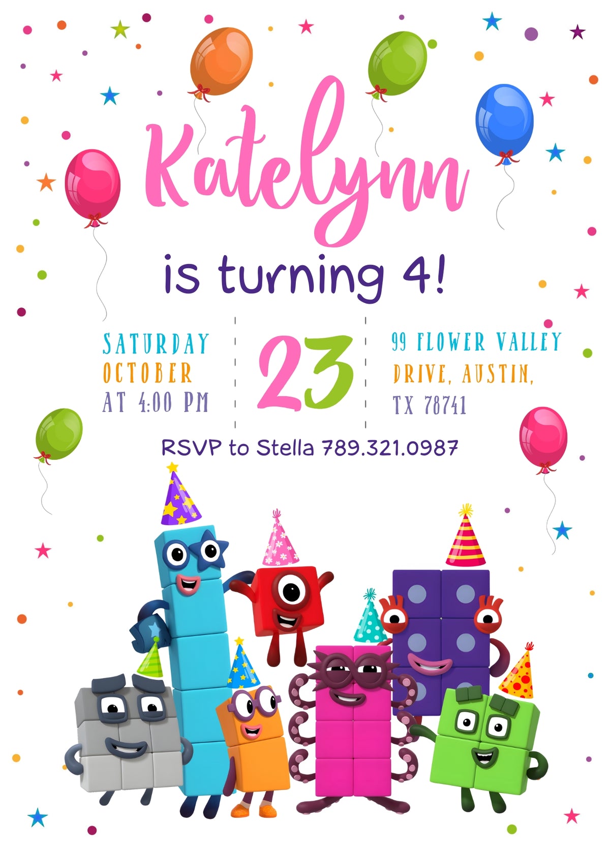 Numberblocks customizable invitation template | Share or Print | FL936