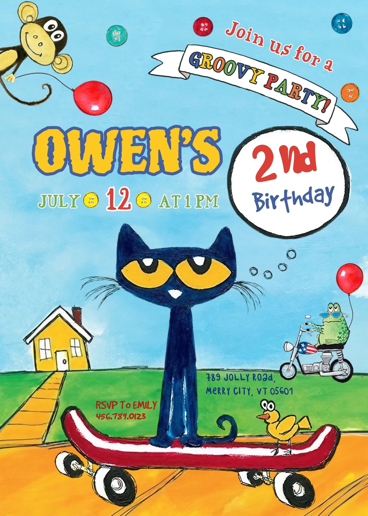 Pete the Cat customizable invitation template | Share or Print | LY465