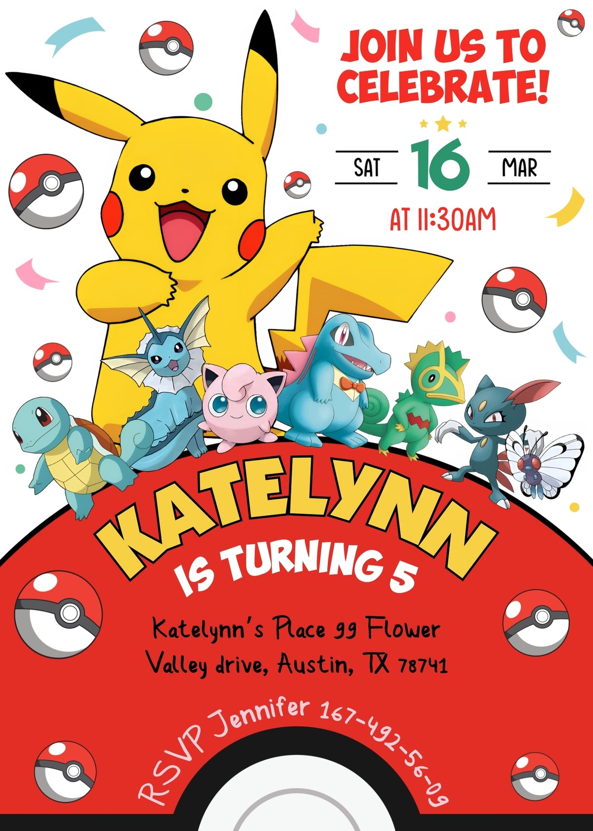Pokemon Pikachu customizable invitation template | Share or Print | DV232