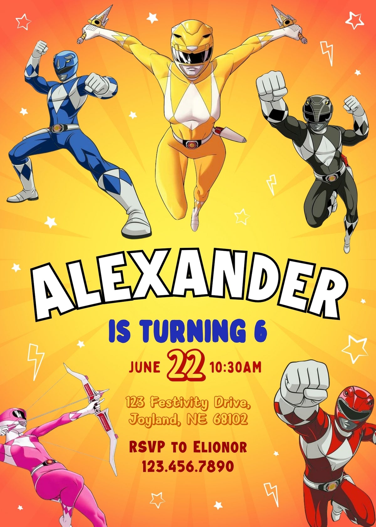 Mighty Morphin Power Rangers customizable invitation template | Share or Print | boy | CI375