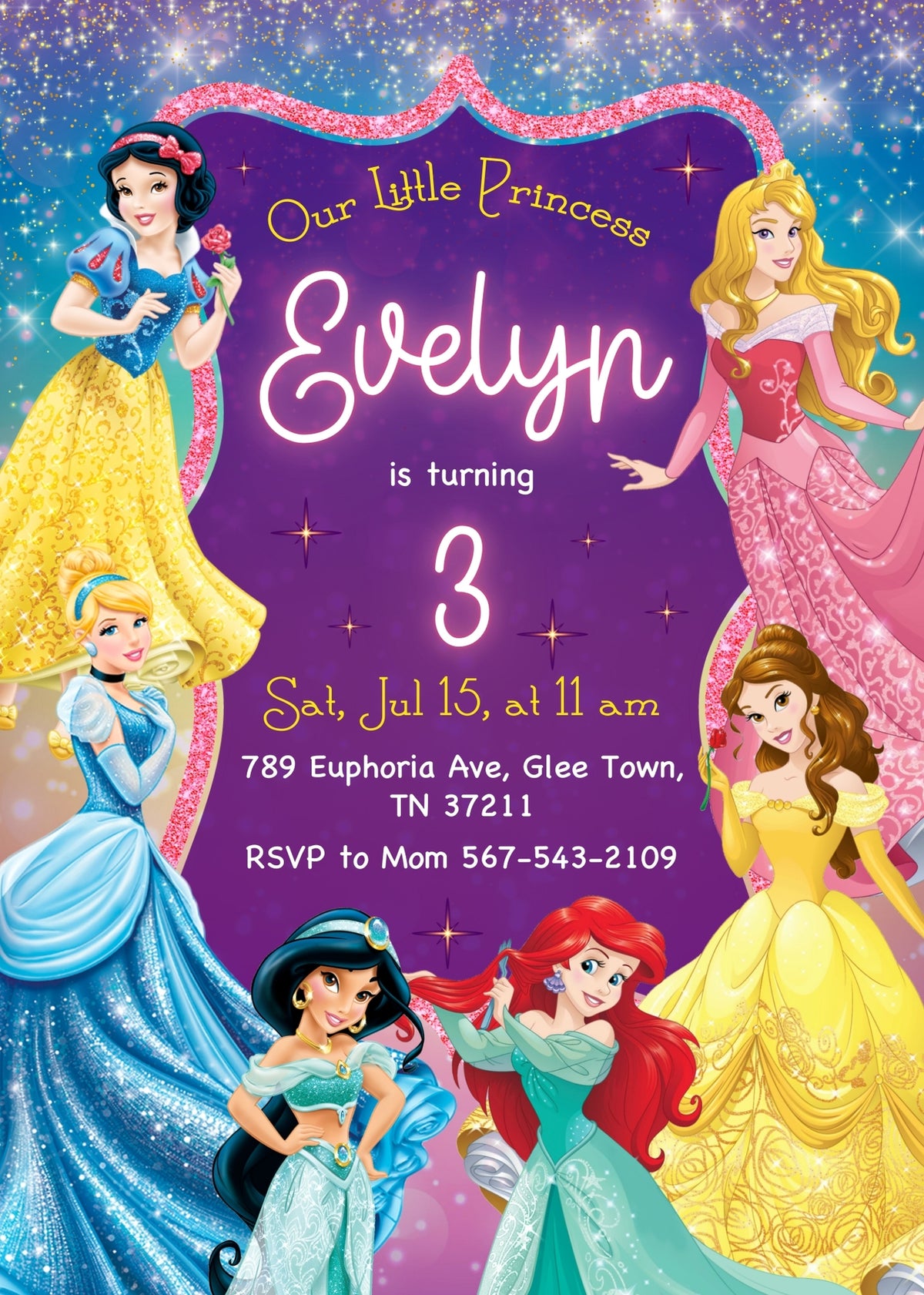 Disney Princess customizable invitation template | Share or Print | girl | GB913