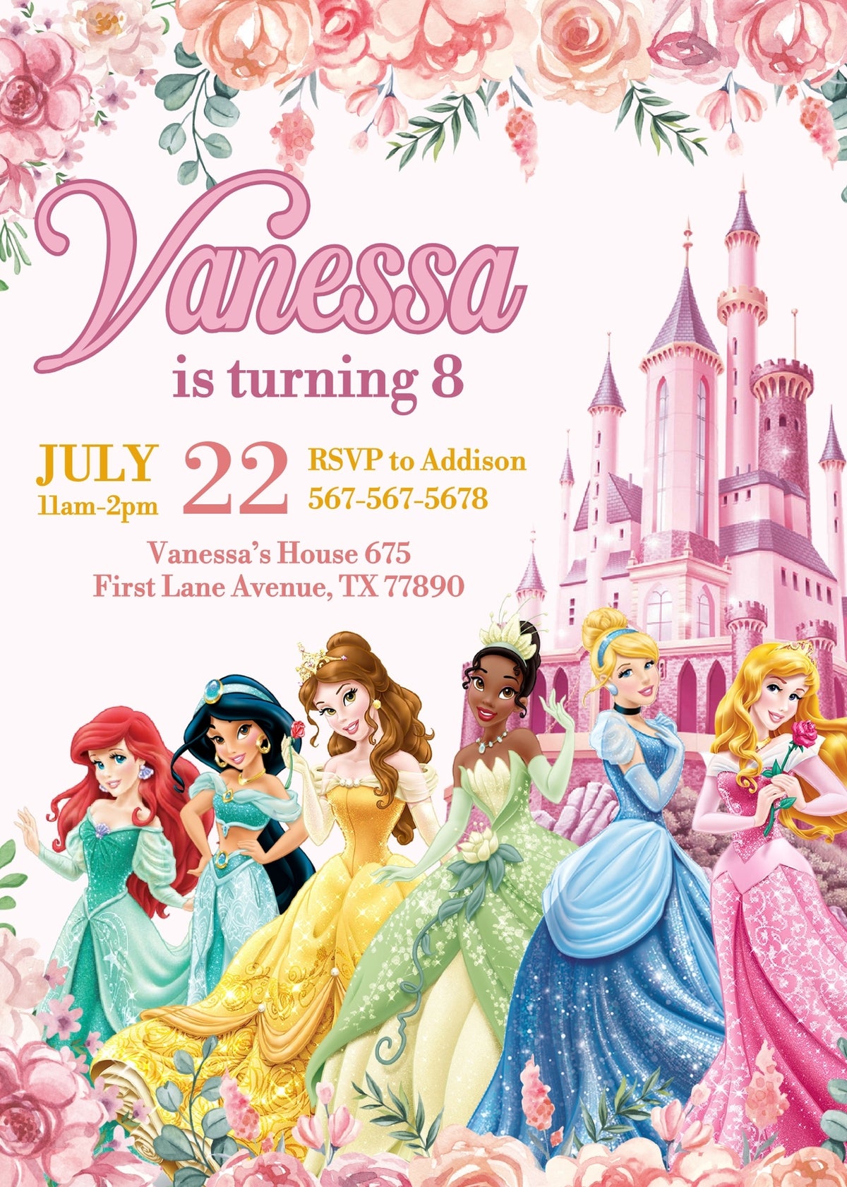 Disney Princess customizable invitation template | Share or Print | girl | SP103