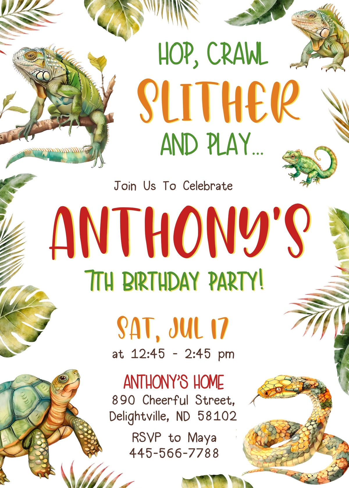 Reptile Lizard Snake customizable invitation template | Share or Print | RF825