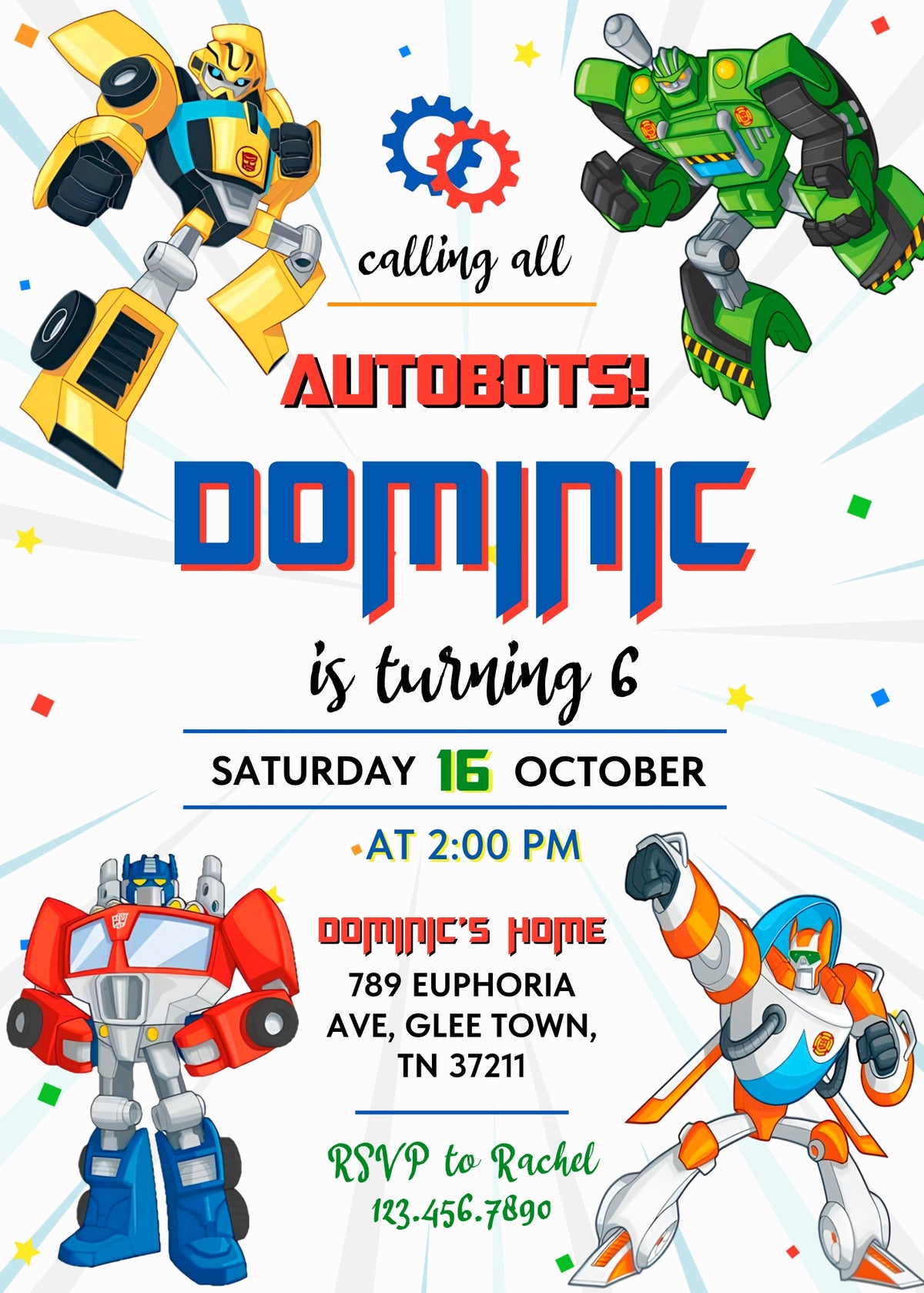 Transformers Rescue Bots customizable invitation template | Share or Print | boy | AG964