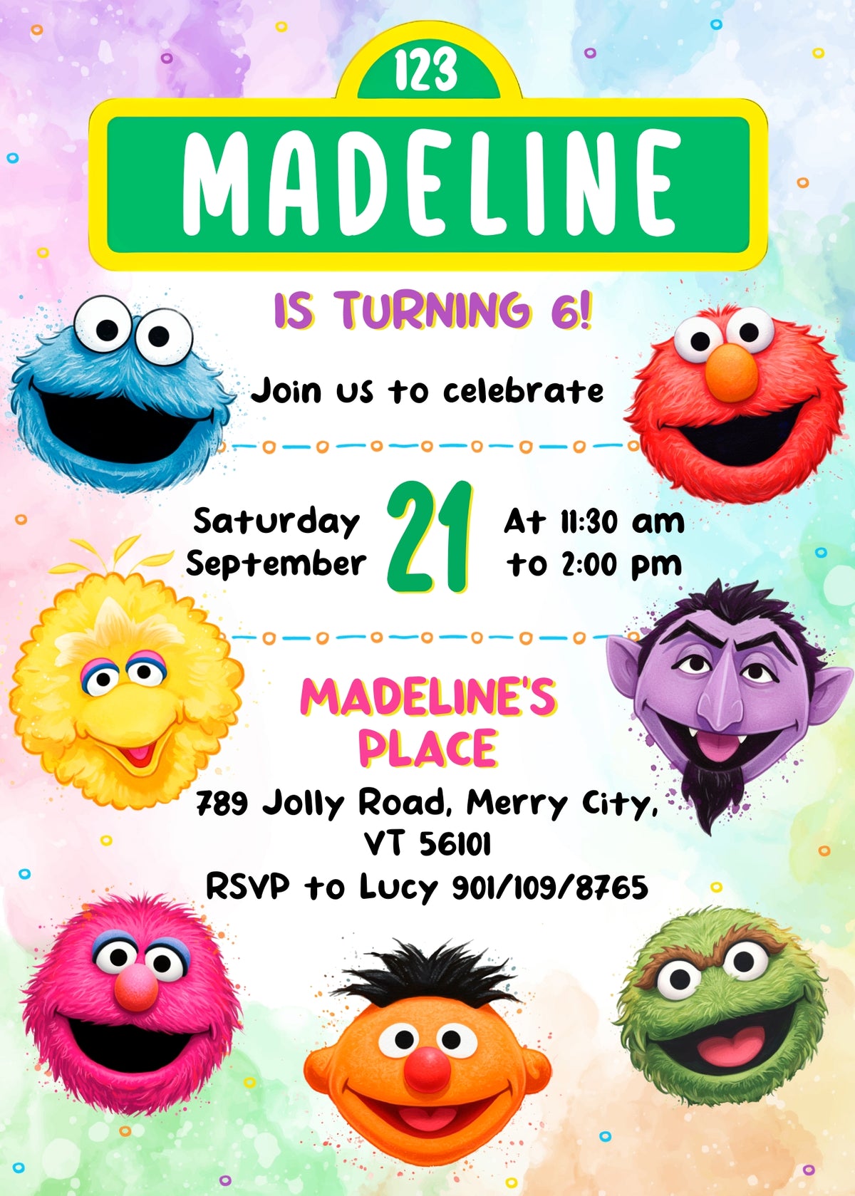 Sesame Street customizable invitation template | Share or Print | DY557