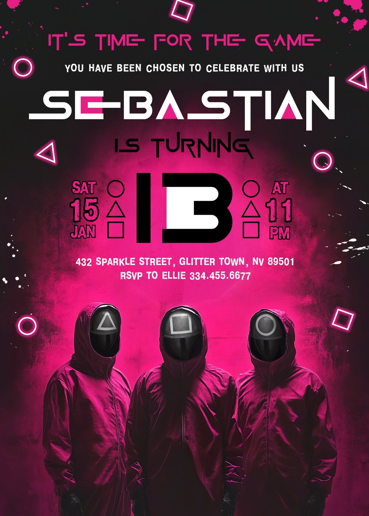Squid Game customizable invitation template | Share or Print | JD554