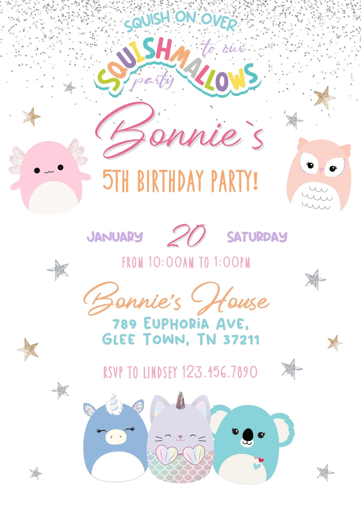 Squishmallows customizable invitation template | Share or Print | AM079