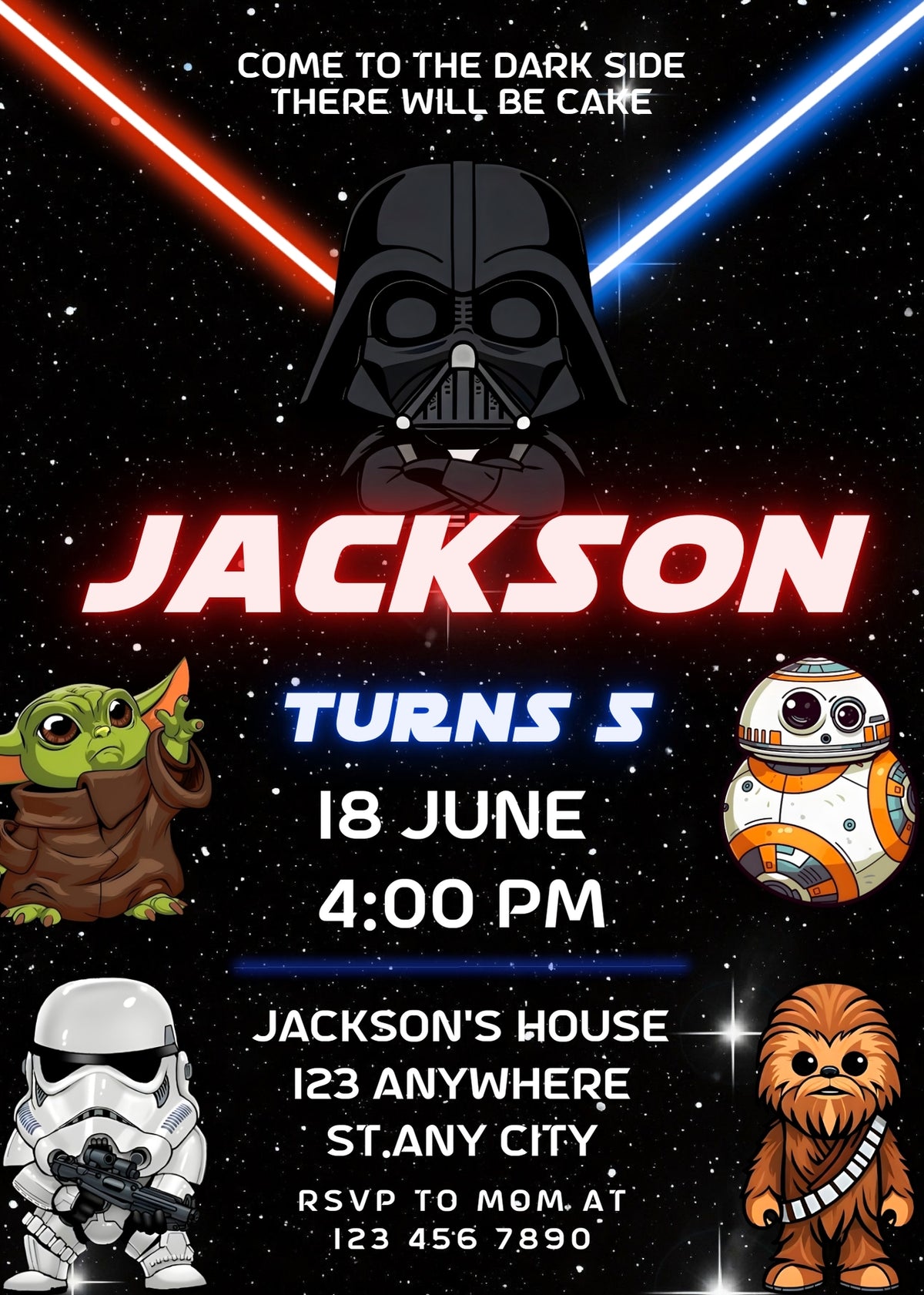 Star Wars Darth Vader customizable invitation template | Share or Print | boy | UG143