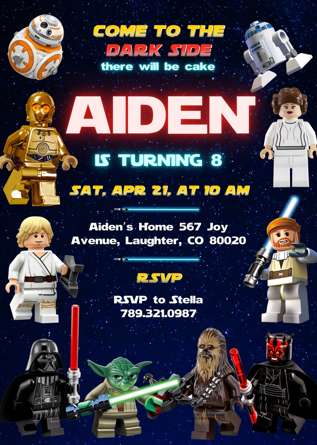 Star Wars Darth Vader Lego Minifigures customizable invitation template | Share or Print | EI665