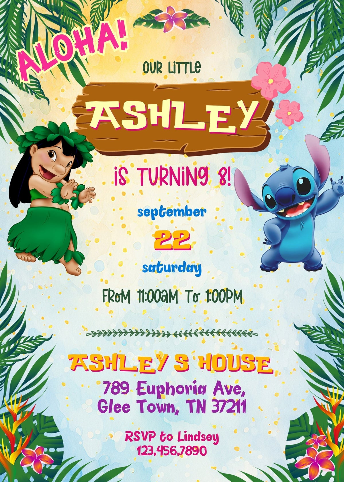 Lilo & Stitch Aloha customizable invitation template | Share or Print | SX003