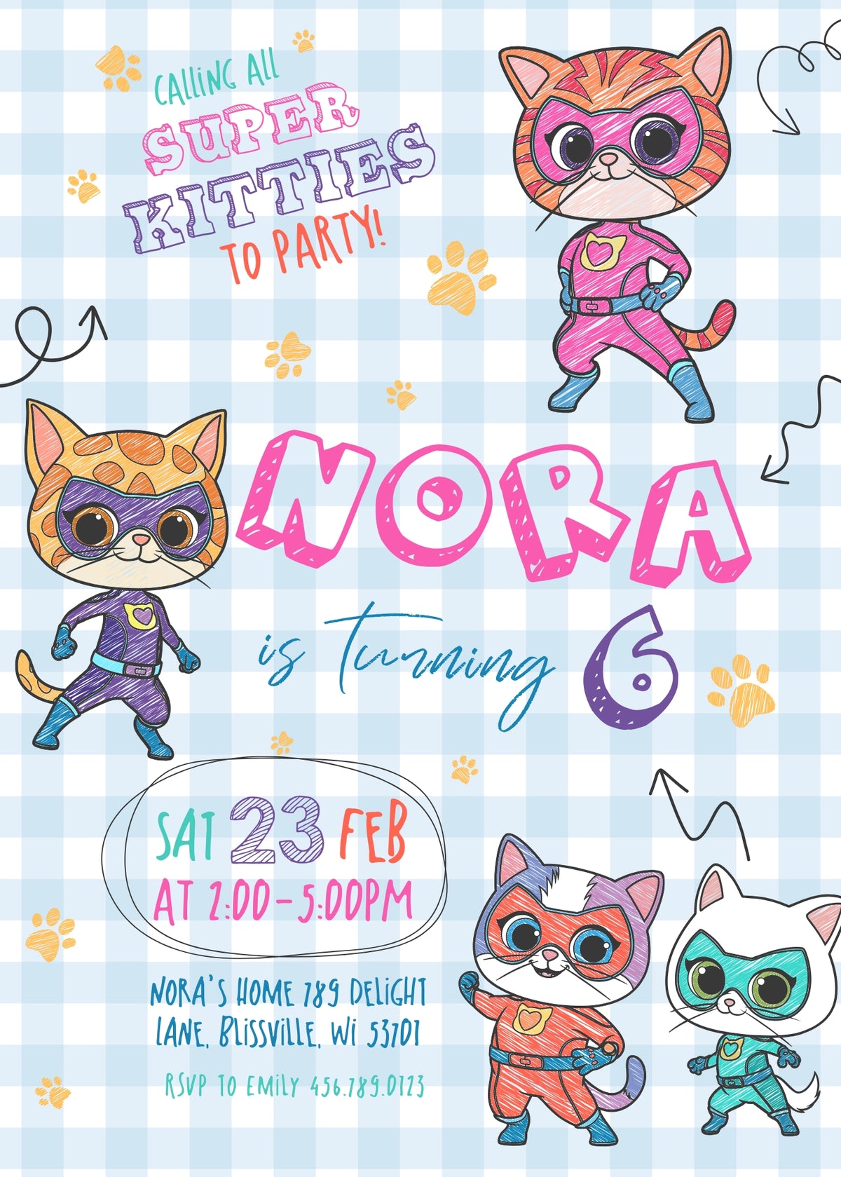 SuperKitties customizable invitation template | Share or Print | DB835