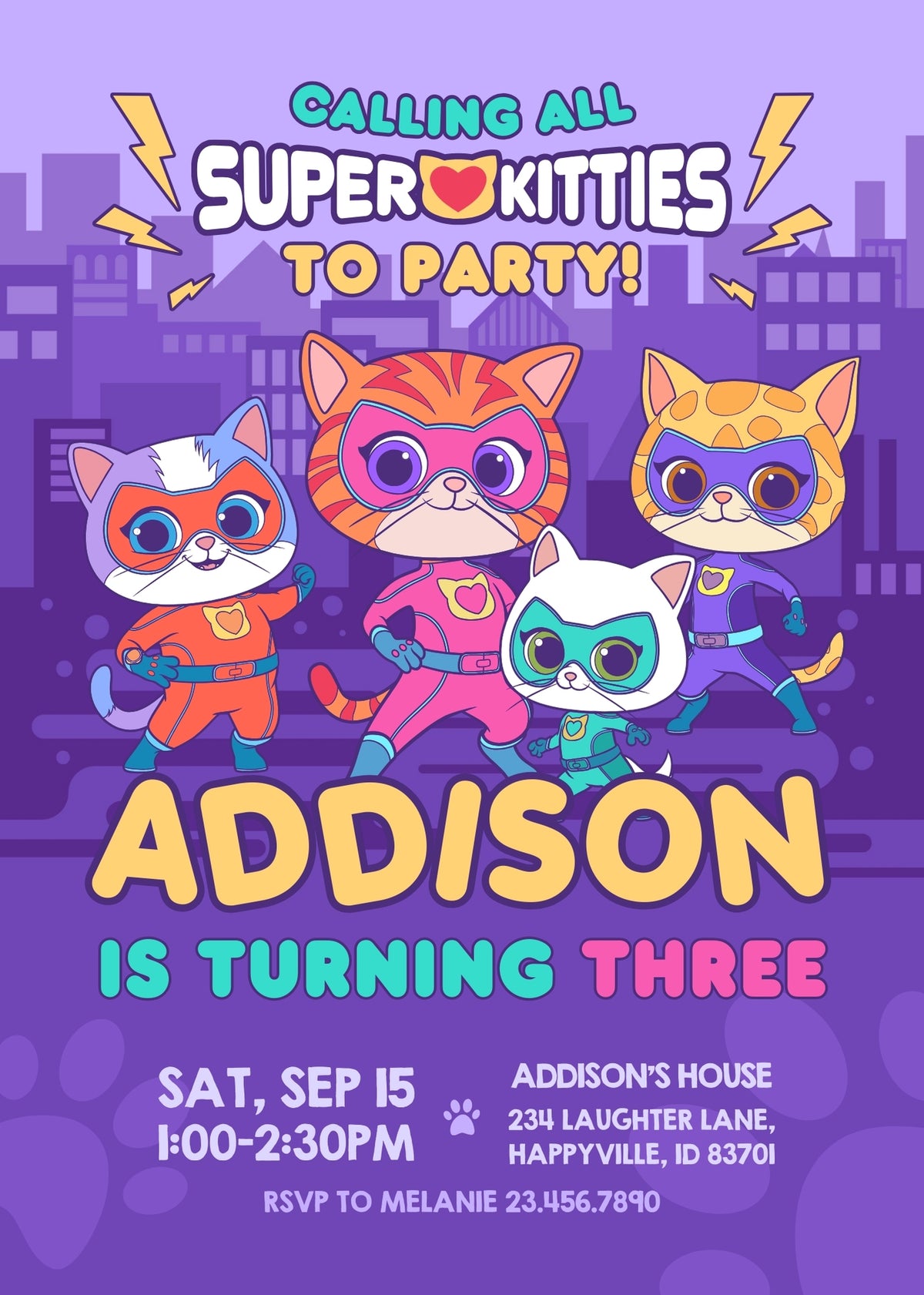 SuperKitties customizable invitation template | Share or Print | KF314