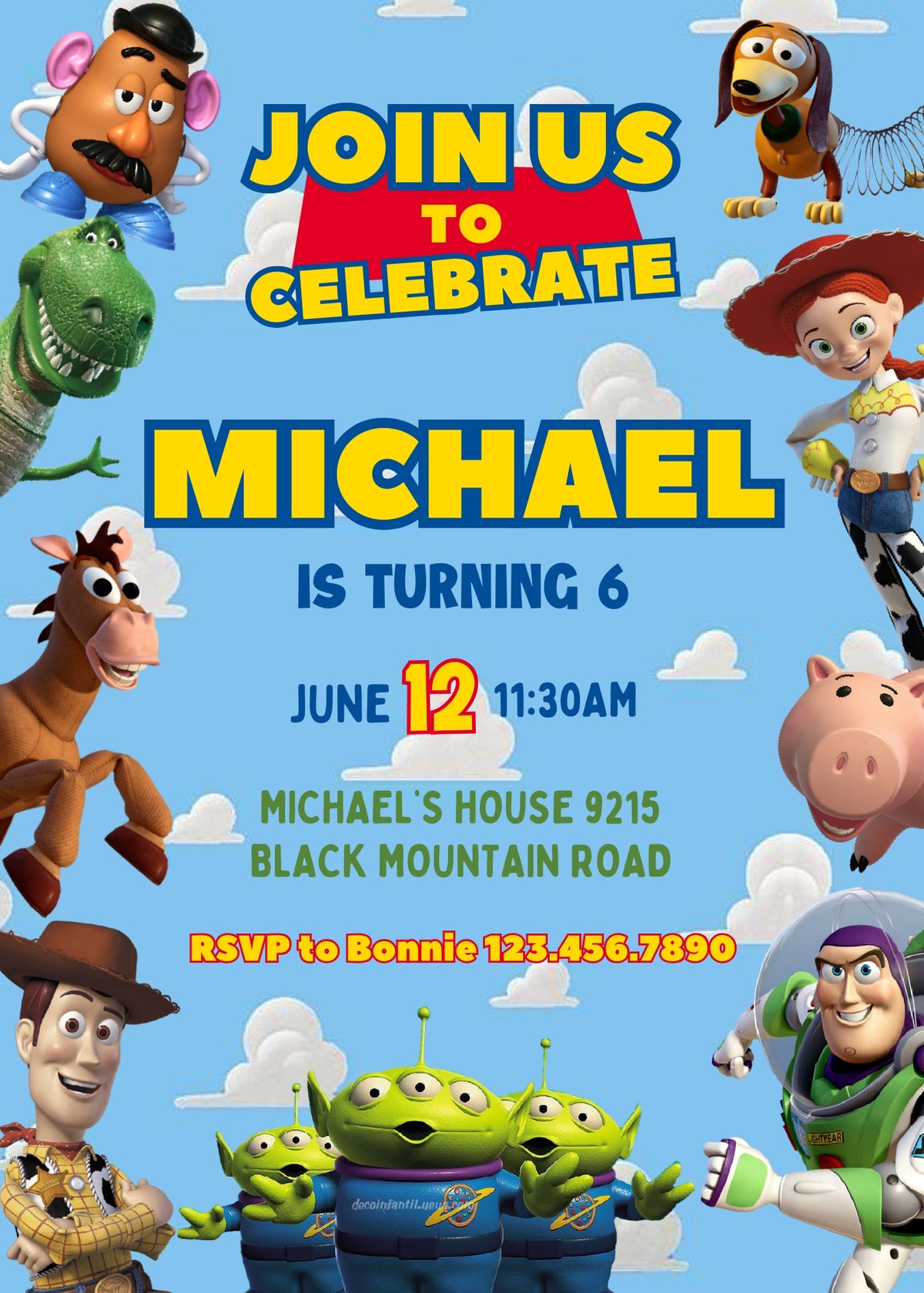 Toy Story Woody Buzz Lightyear customizable invitation template | Share or Print | QA384