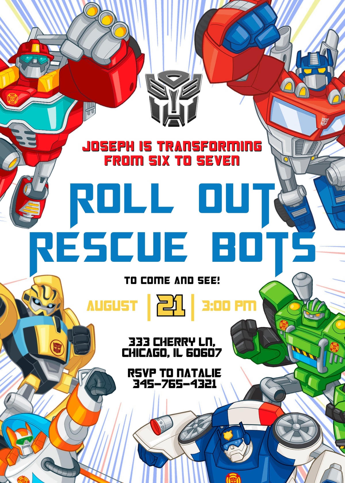 Transformers Rescue Bots customizable invitation template | Share or Print | boy | DS632