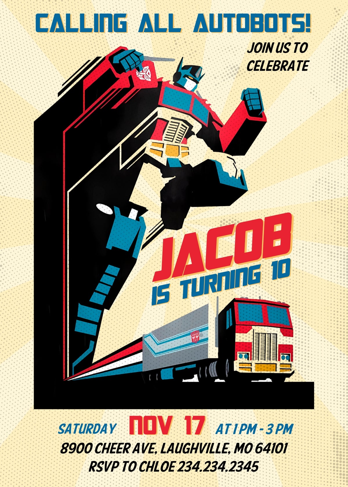 Transformers Rescue Bots customizable invitation template | Share or Print | boy | UB092