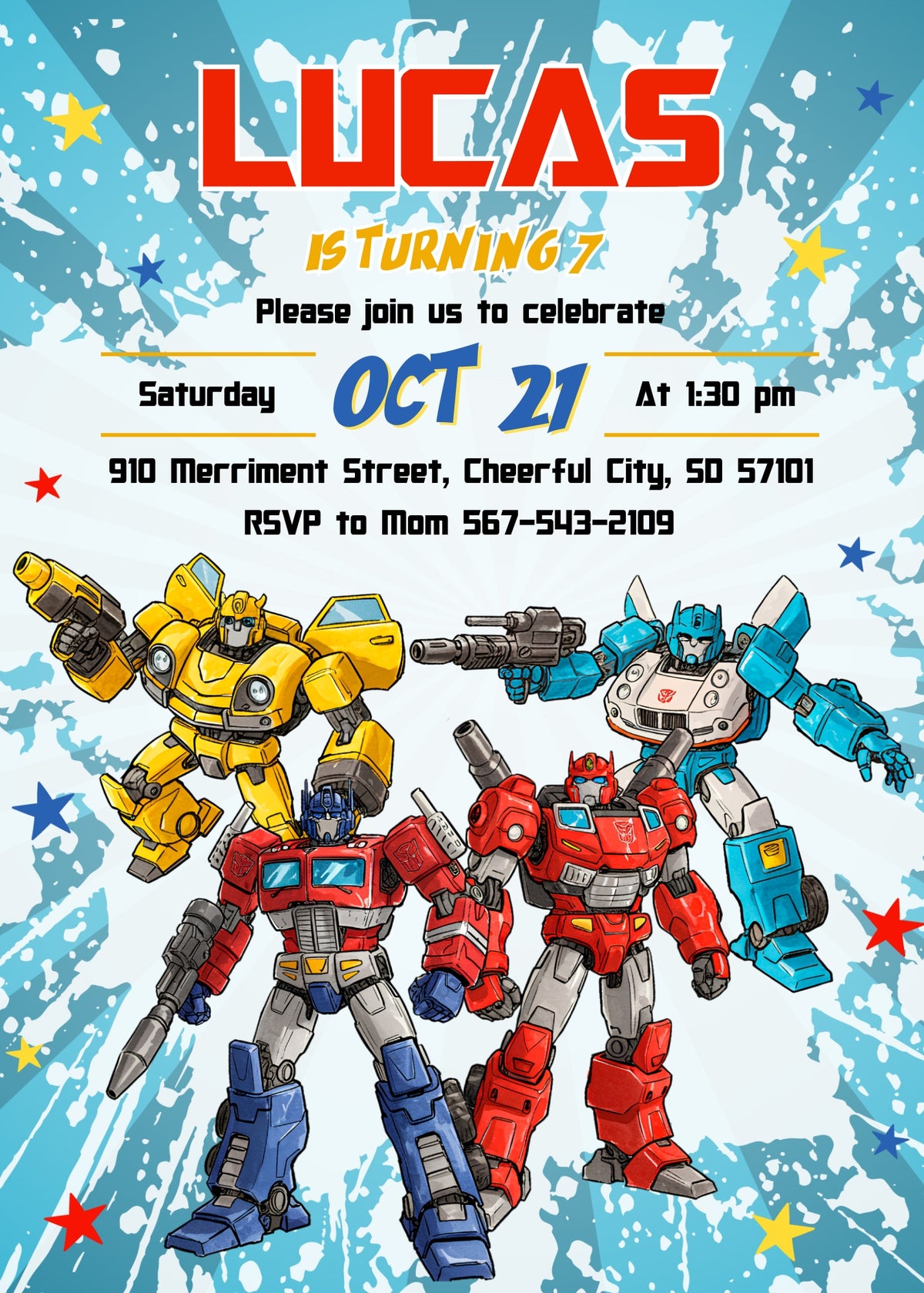 Transformers Rescue Bots customizable invitation template | Share or Print | boy | HF258