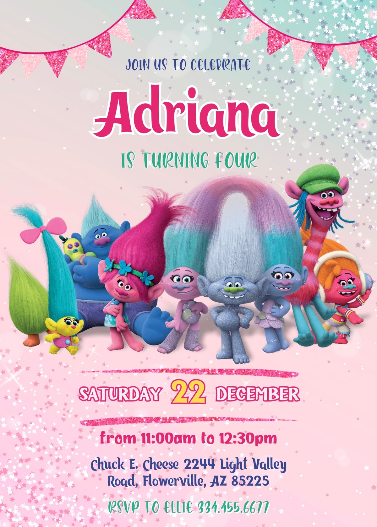 Trolls Poppy customizable invitation template | Share or Print | BO531