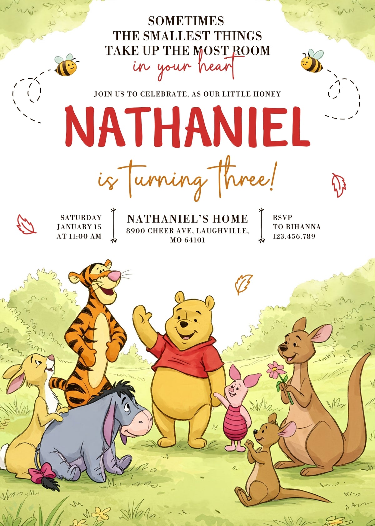 Winnie the Pooh customizable invitation template | Share or Print | IW338