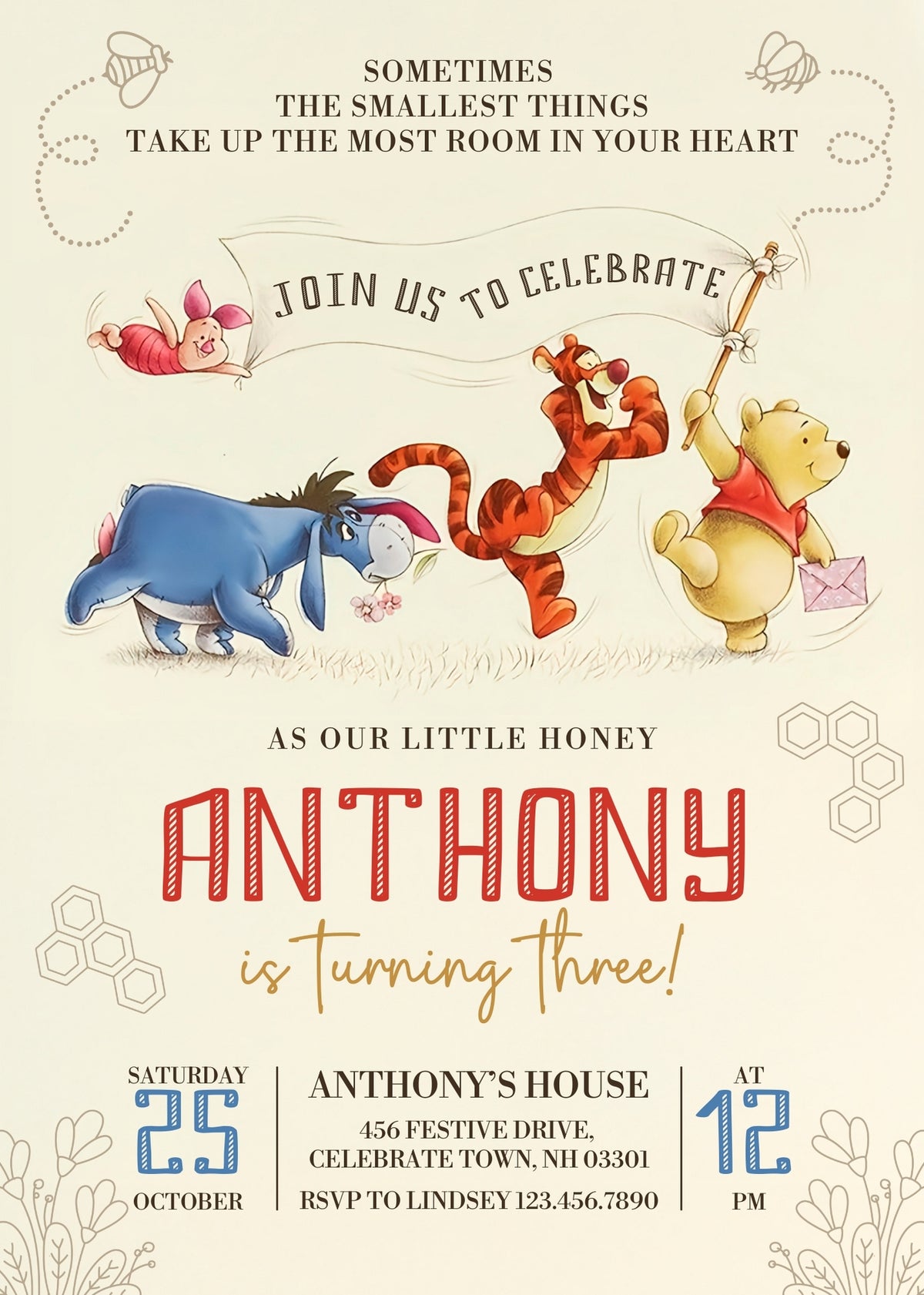 Winnie the Pooh customizable invitation template | Share or Print | LY838