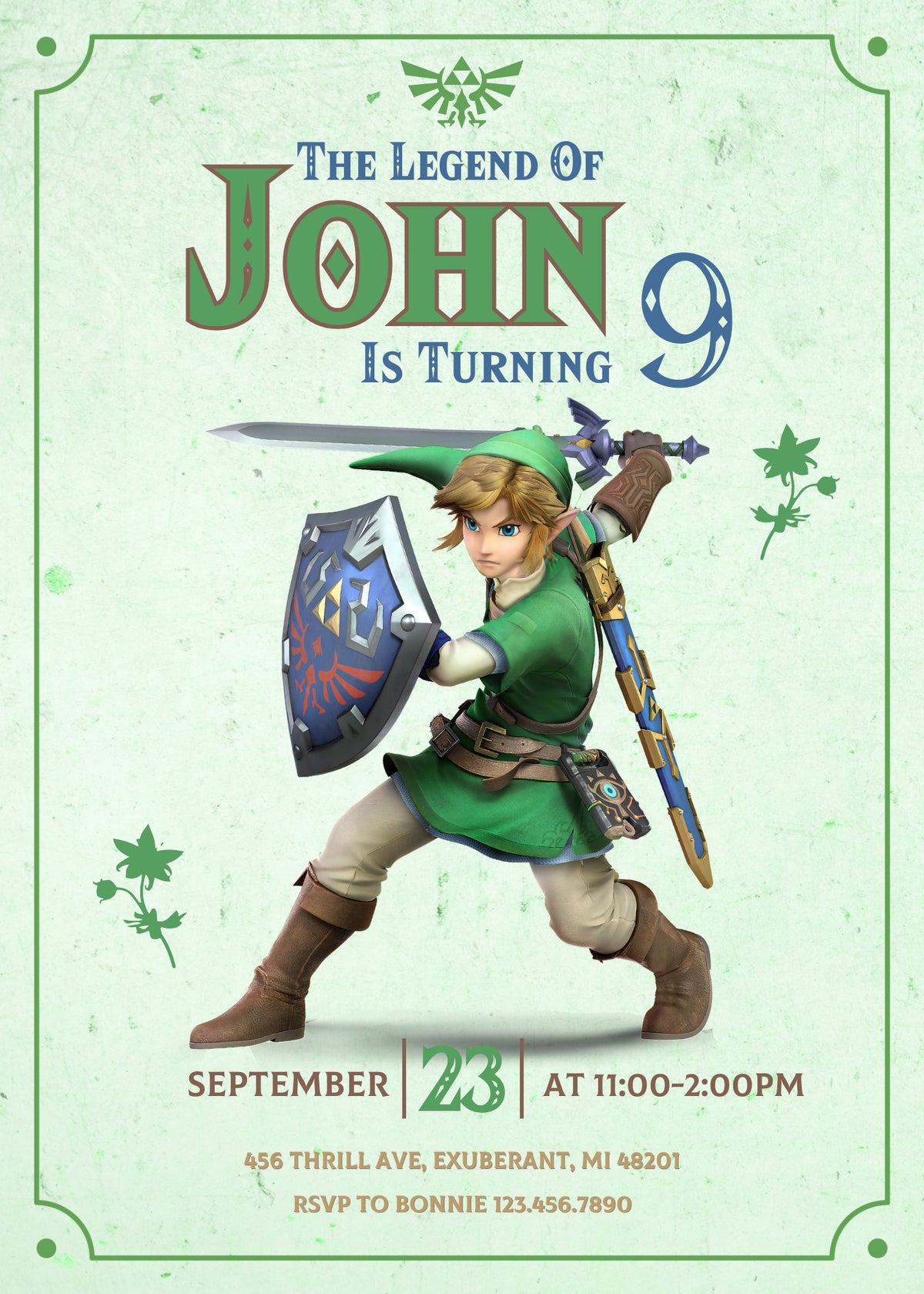 Legend of Zelda Gamer customizable invitation template | Share or Print | WH036