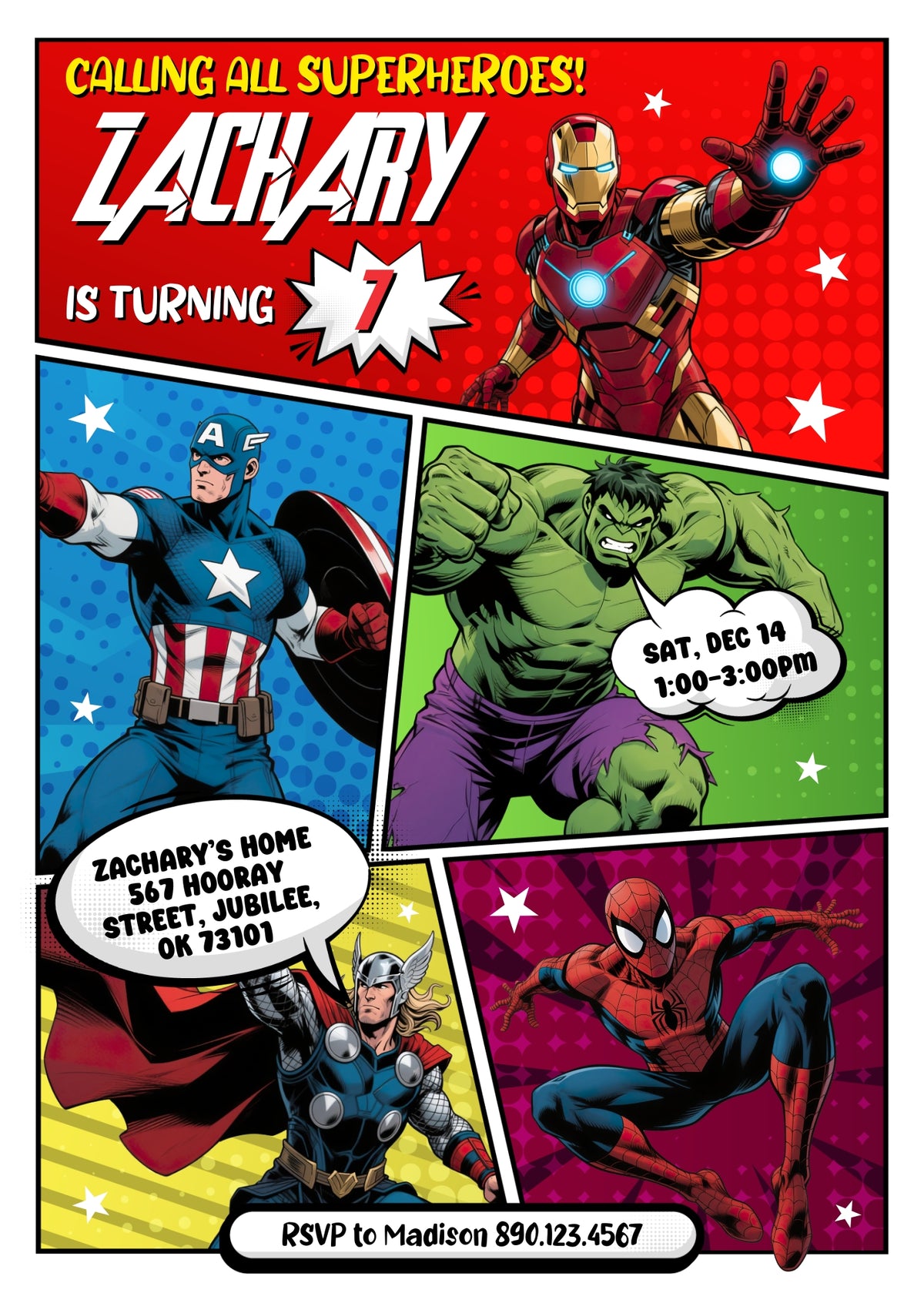 Avengers Marvel Superhero customizable invitation template | Share or Print | boy | MZ209