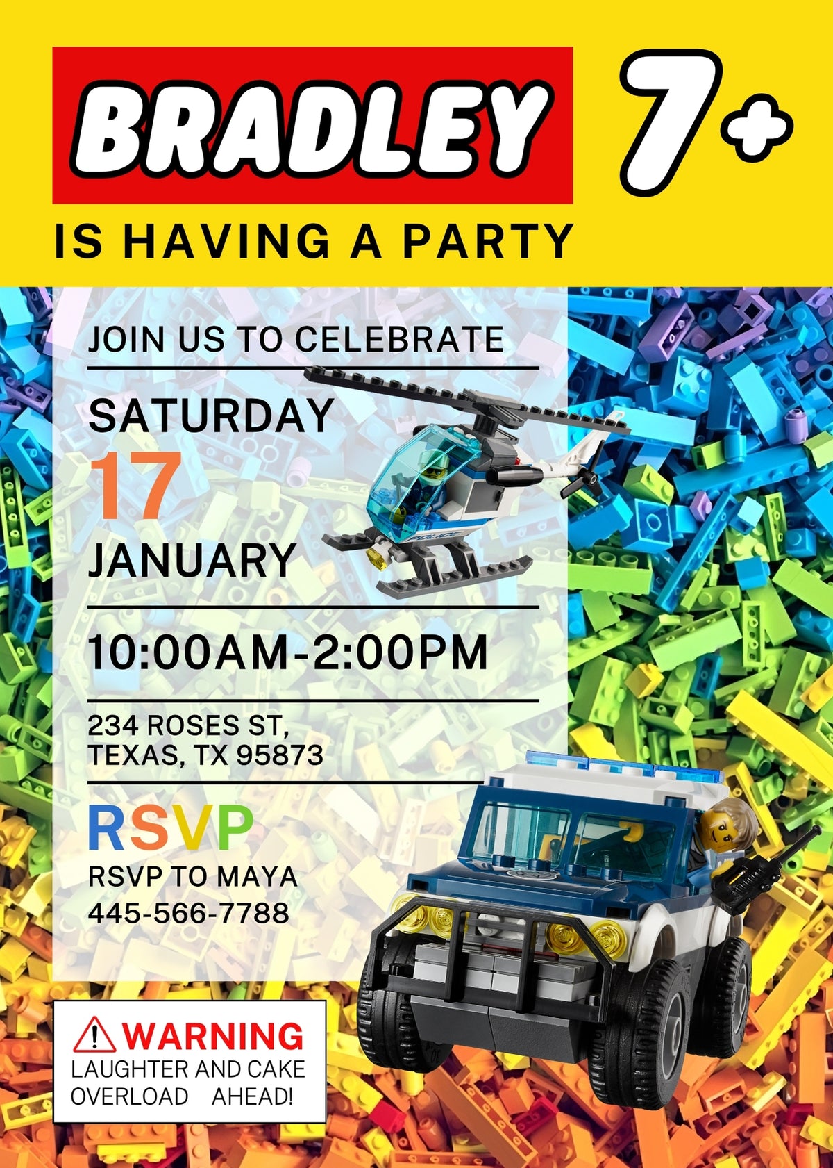 Lego Police Car customizable invitation template | Share or Print | boy | HS375