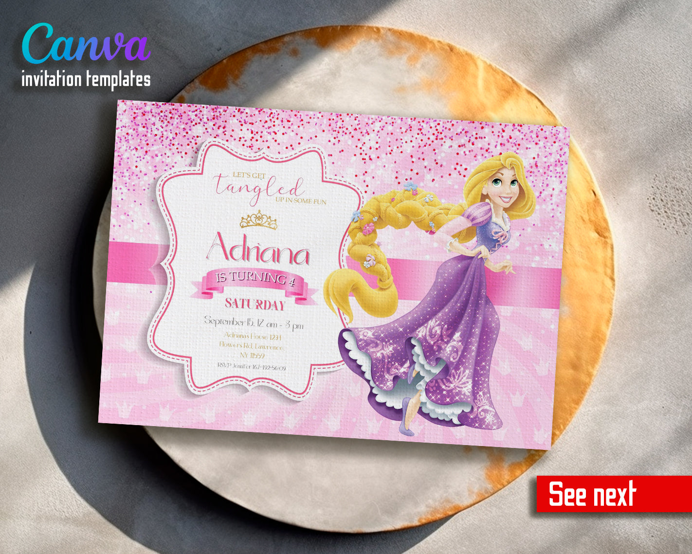 Rapuncel Princess Tangled customizable invite template girl | instant download | Share or Print | PR731