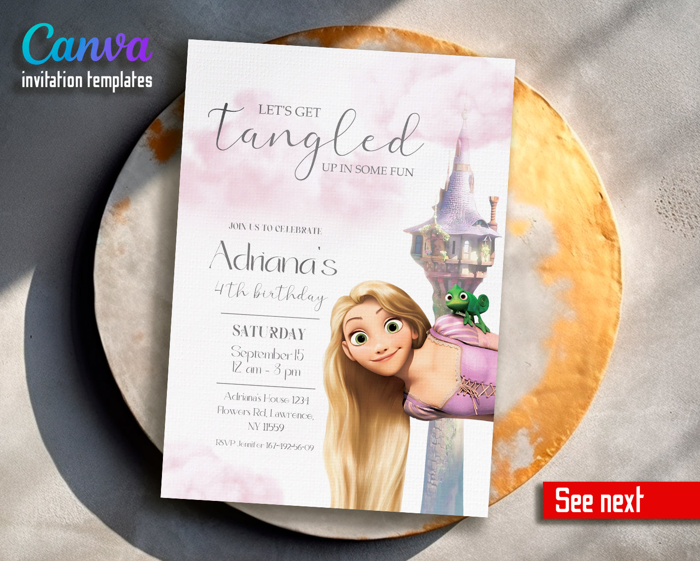 Rapuncel Princess Tangled customizable invite template girl | instant download | Share or Print | GW454
