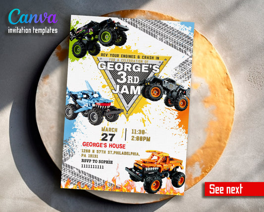 Monster Jam customizable invite template boy | instant download | Share or Print | YJ862