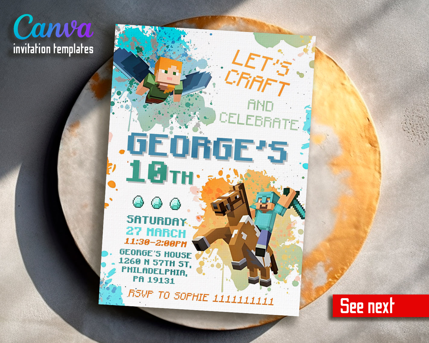 Minecraft customizable invite template | instant download | Share or ...