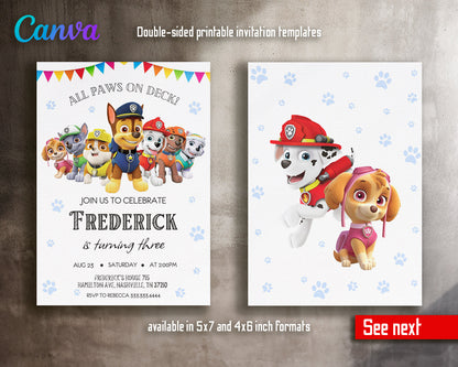 Paw Patrol customizable invite template | instant download | Share or Print | PT142