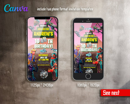 Fortnite gamer customizable invite template | instant download | Share or Print | SZ905