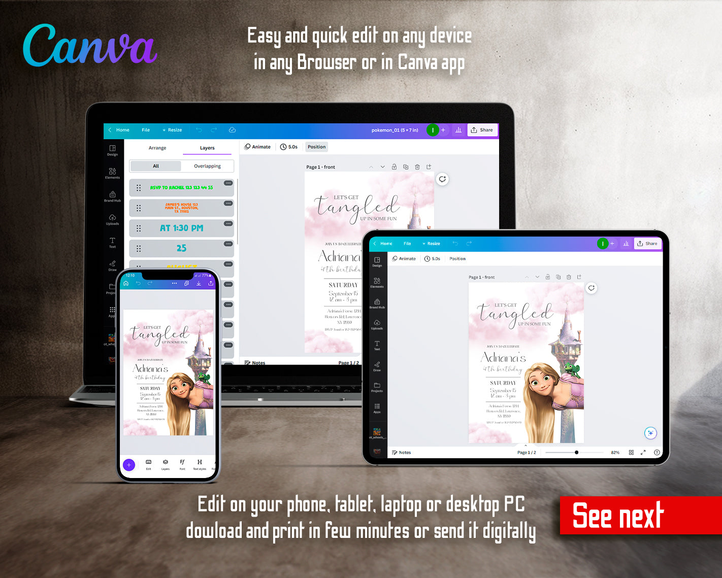 Rapuncel Princess Tangled customizable invite template girl | instant download | Share or Print | GW454