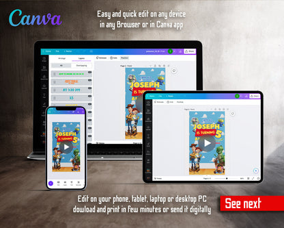 Toy Story Woody Buzz Lightyear Red Banner Gang Video Birthday Invitation | Animated Evite | Editable Canva
