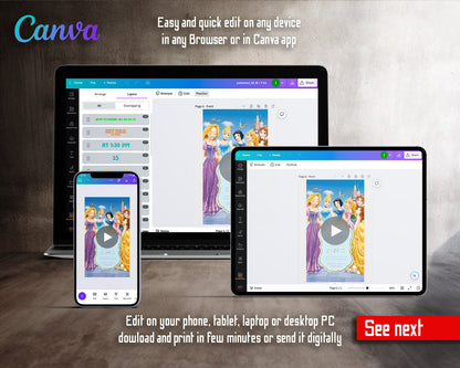 Disney Princess Blue Frame Close Up Video Birthday Invitation | Animated Evite | Editable Canva