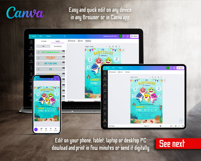 Baby Shark customizable invite template | instant download | Share or Print | UX227