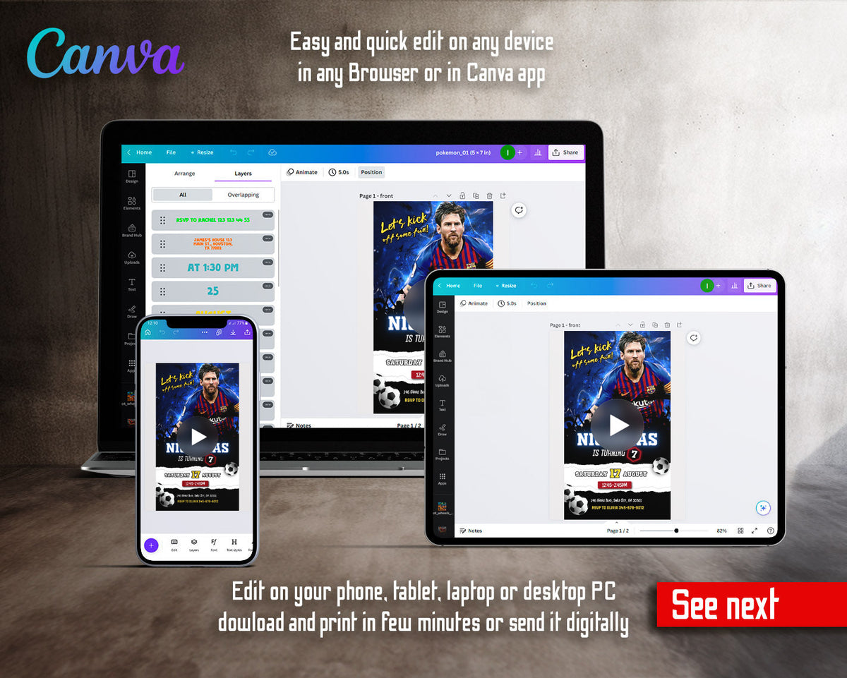 Messi Fifa Soccer Barcelona Star Stadium Crowd Video Birthday Invitation | Animated Evite | Editable Canva