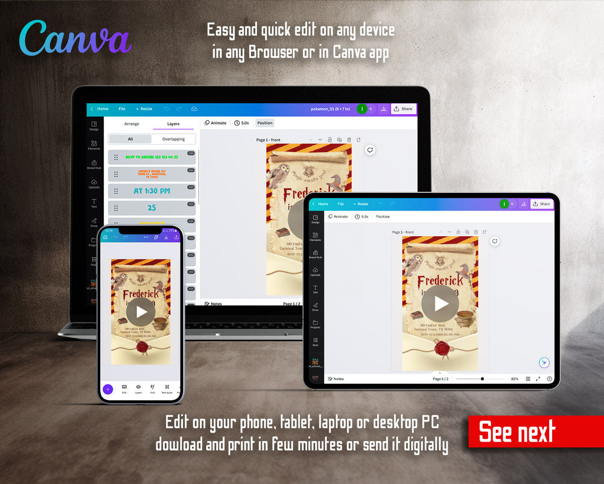Harry Potter Parchment Wax Seal Scroll Video Birthday Invitation | Animated Evite | Editable Canva