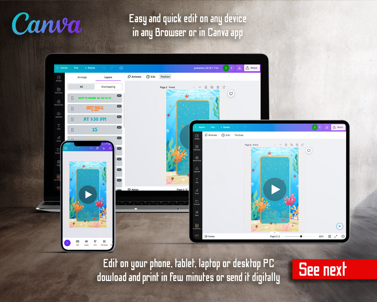 Octonauts Underwater Empty Frame Video Birthday Invitation | Animated Evite | Editable Canva