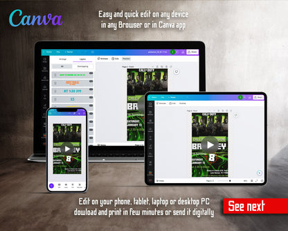 Call Of Duty Soldier Squad Green Video Birthday Invitation | Animated Evite | Editable Canva