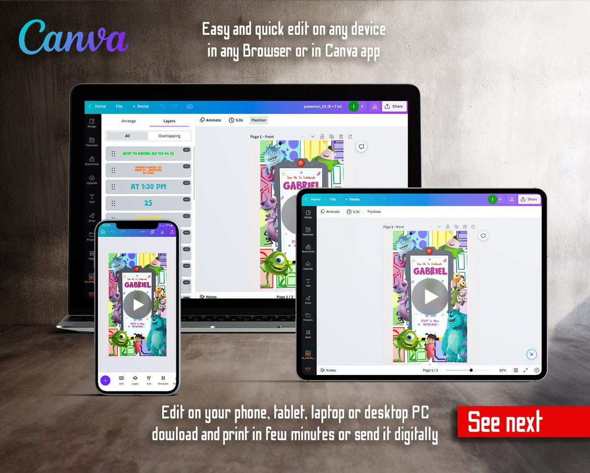 Monsters, Inc. Scare Door Collage Video Birthday Invitation | Animated Evite | Editable Canva