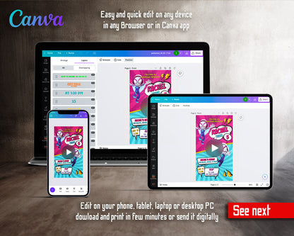 Spider Gwen Ghost Spidey Comic Pink Video Birthday Invitation | Animated Evite | Editable Canva
