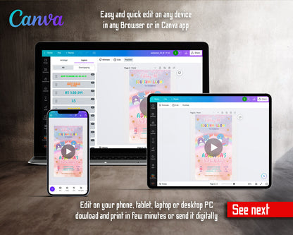 Squishmallows Rainbow Glitter Squish Row Video Birthday Invitation | Animated Evite | Editable Canva
